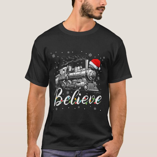 Merry Christmas Believe In Santa Claus Family Xmas T-Shirt (Front)