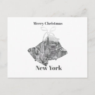 Merry Christmas Bell New York Holiday Postcard