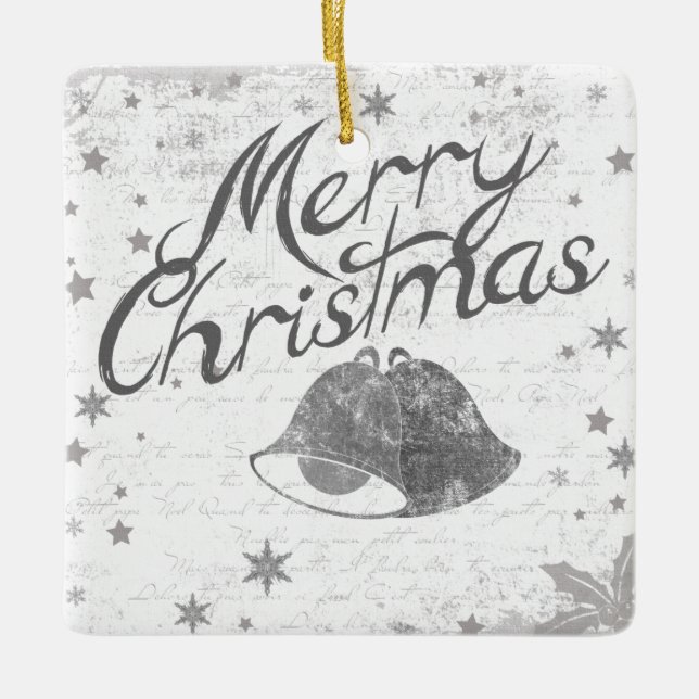 Merry Christmas Bells  Ceramic Ornament (Front)