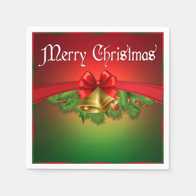 Merry Christmas Bells Holiday Napkins (Front)