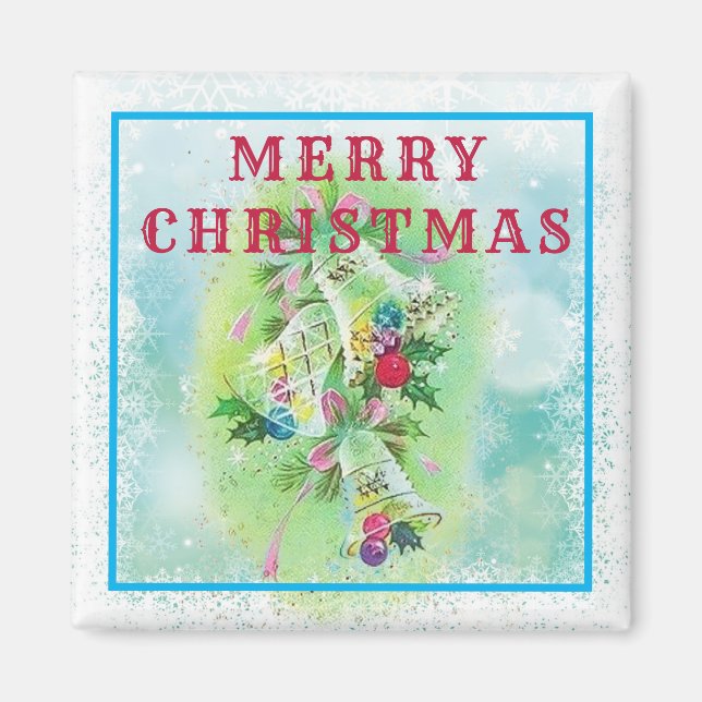Merry Christmas Bells Retro 2 Inch Magnet (Front)
