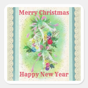 Merry Christmas Bells Vintage Lace Square Sticker