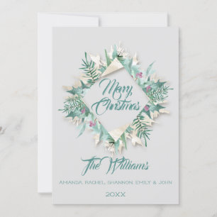Merry Christmas Belly Framed Monogram Gray Teal Invitation