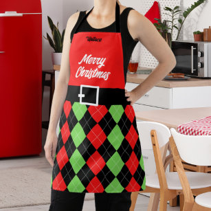 Merry Christmas Belt and Argyle Red Apron