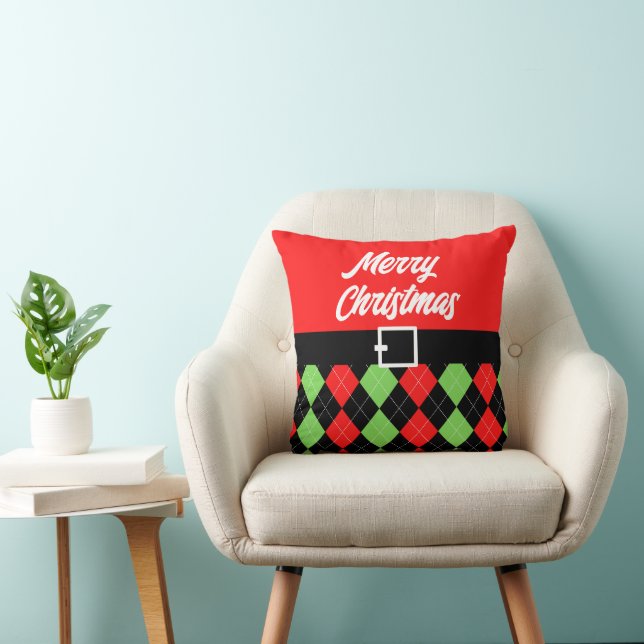 Merry Christmas Belt and Argyle Throw Pillow (Chair)