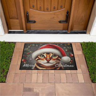 Merry Christmas Bengal Cat, Xmas Santa Bengal Cat Doormat