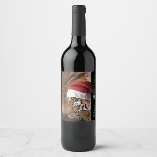 Merry Christmas Bengal Tiger Wine Label (Front)