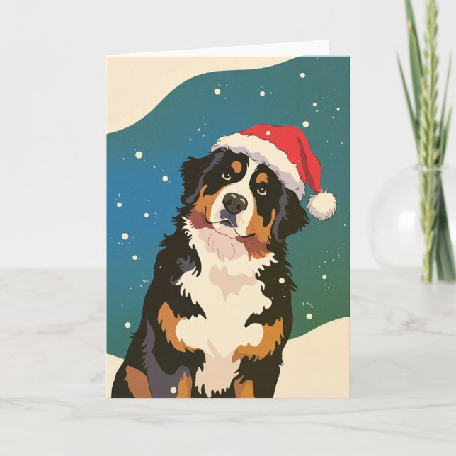 Merry Christmas Bernese Mountain Dog  in Santa  Card (Front)