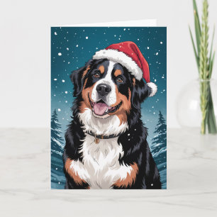 Merry Christmas Bernese Mountain Dog  in Santa  Card