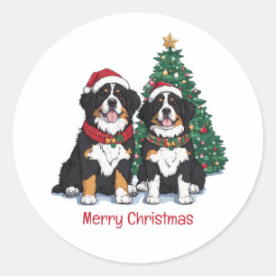 Merry Christmas Bernese Mountain Dogs Classic Round Sticker