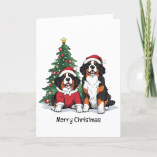 Merry Christmas Bernese Mountain Dogs Holiday Card