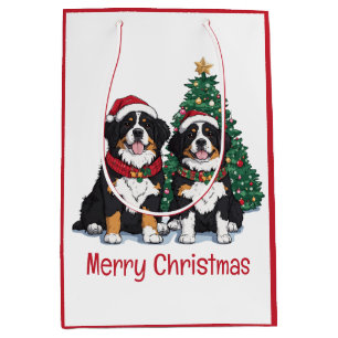 Merry Christmas Bernese Mountain Dogs Medium Gift Bag