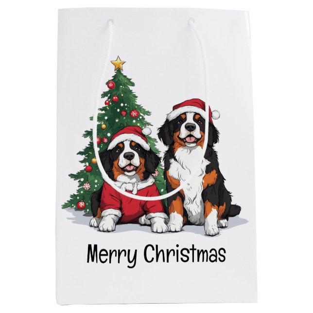 Merry Christmas Bernese Mountain Dogs Medium Gift Bag (Front)