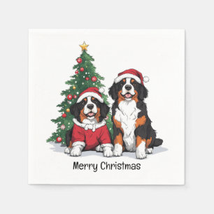 Merry Christmas Bernese Mountain Dogs Napkin