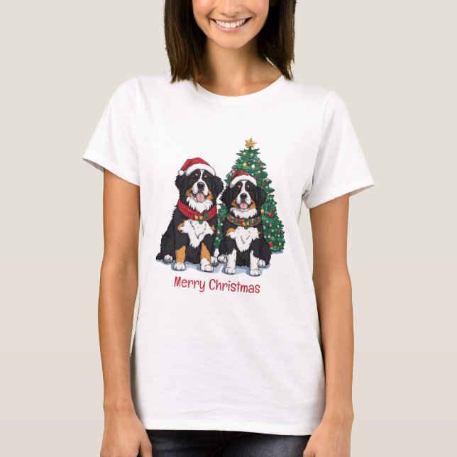 Merry Christmas Bernese Mountain Dogs T-Shirt (Front)
