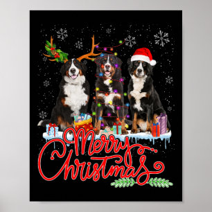 Merry Christmas Bernese Mountain Santa Reindeer Li Poster
