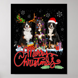 Merry Christmas Bernese Mountain Santa Reindeer Li Poster