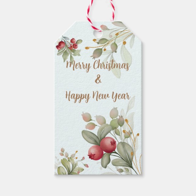 Merry Christmas Berries Bouquet Gift Tags (Front)