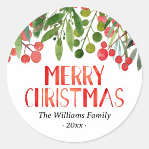 Merry Christmas Berries Family Classic Round Sticker