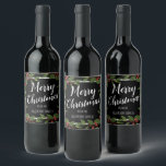 Merry Christmas Berries Floral Wine Label<br><div class="desc">Merry Christmas wine bottle stickers. Simple berry design. Faux silver foil frame. All text is adjustable and easy to change for your own party needs.</div>