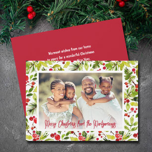 Merry Christmas Berries & Greenery Photo Holiday Card