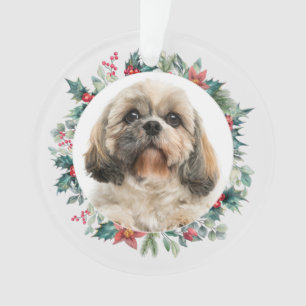 Merry Christmas Berries Pet Dog Photo Personalised Ornament