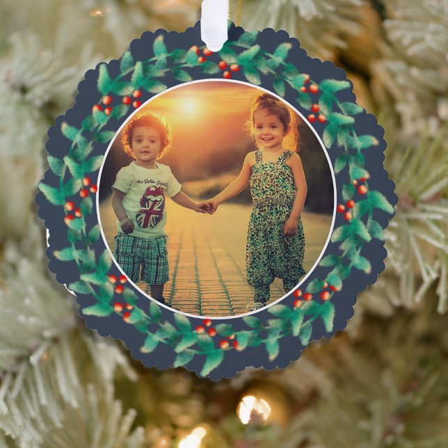 Merry Christmas berries photo Paper Ornament Card (Beautiful Merry Christmas photo, winter greenery paper ornament card. You can personalize it.)