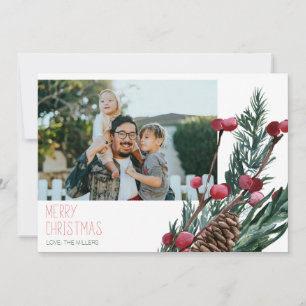 Merry Christmas Berries & Pine Cone Photo Card
