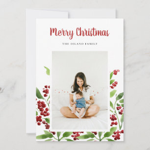 Merry Christmas Berry Botanical Photo Holiday Card