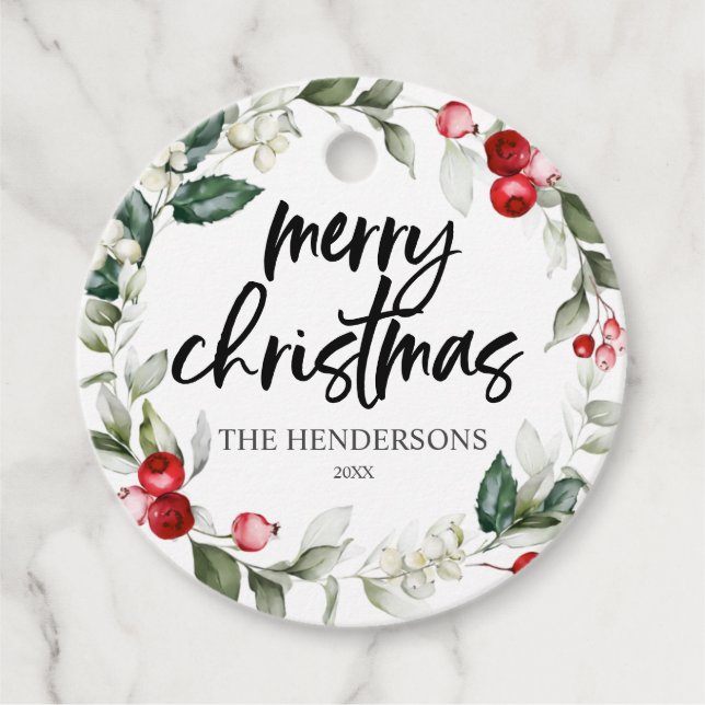 Merry Christmas Berry Leaves Favour Tags (Front)