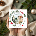 Merry Christmas Berry Leaves Photo Tri-Fold Holiday Card<br><div class="desc">Experience the magic of the festive season with our personalised tri-fold Christmas card. On its cover, a delicate watercolor wreath of berries and leaves encircles your cherished photo, setting the stage for a heartfelt journey within. As the card unfolds, the left and right pages warmly invite more moments captured in...</div>