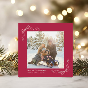 Merry Christmas Berry Red Bow Photo Family Holiday Card