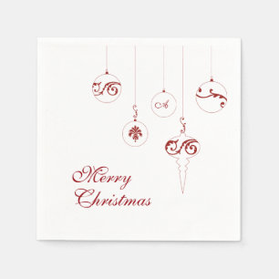 Merry Christmas Berry Red Monogram Bauble Square Napkin