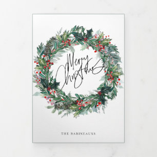 Merry Christmas Berry Wreath Holiday Photo Card