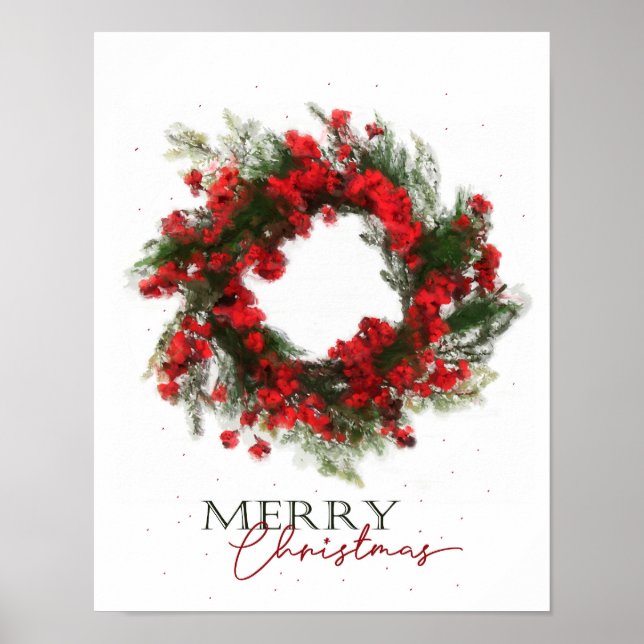 Merry Christmas Berry Wreath Poster (Front)