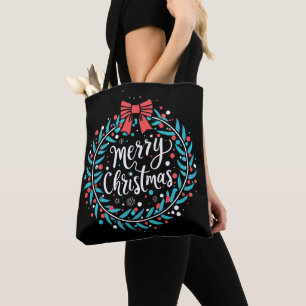 Merry Christmas Berry Wreath Tote Bag