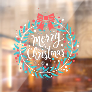 Merry Christmas Berry Wreath Window Cling