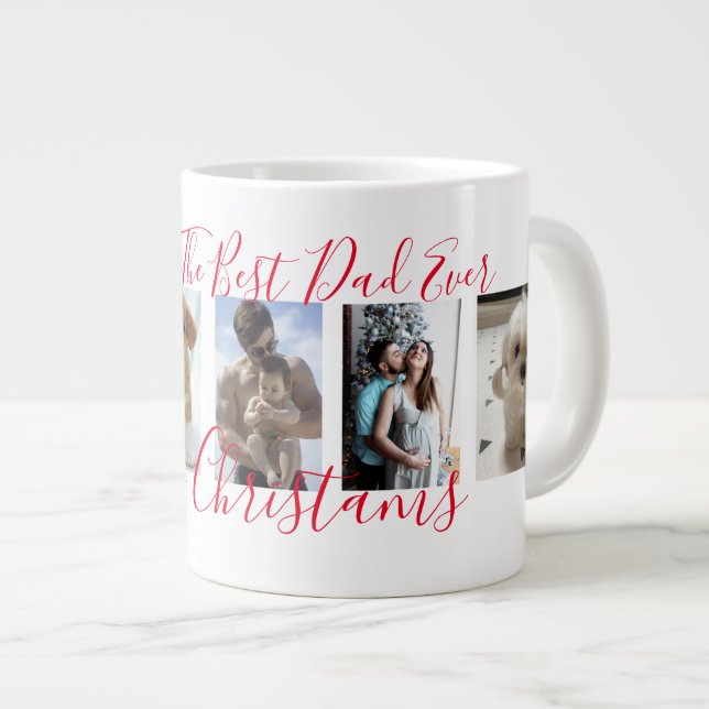 Merry Christmas Best Dad Ever 5 Photo Collage Large Coffee Mug (Front Right)