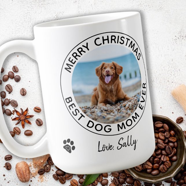 Merry Christmas Best Dog Mum Ever Pet Photo Coffee Mug (Creator Uploaded)