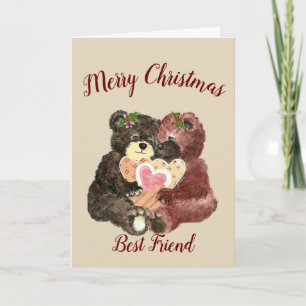 Merry Christmas Best Friend Cute Teddy Bear Hugs Holiday Card