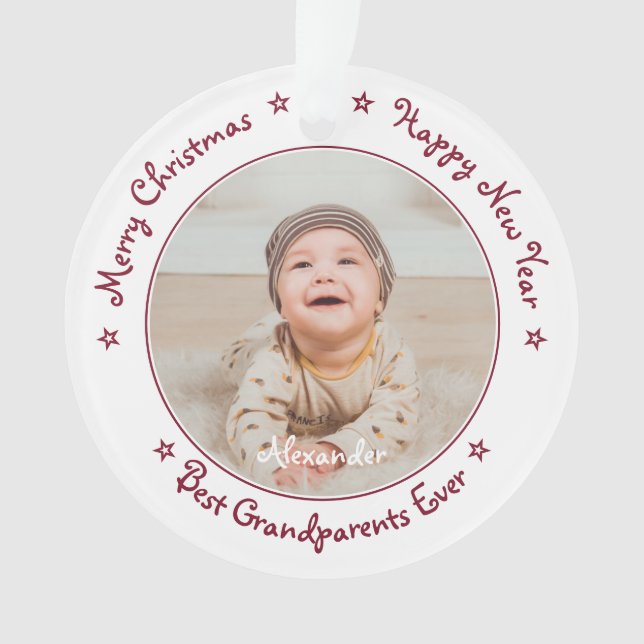Merry Christmas Best Grandparents Ever Child Photo Ornament (Front)