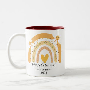 Merry Christmas Best Teacher Ever Rainbow Festive Two-Tone Coffee Mug
