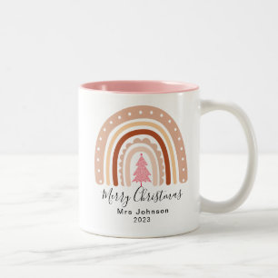 Merry Christmas Best Teacher Ever Rainbow Festive Two-Tone Coffee Mug