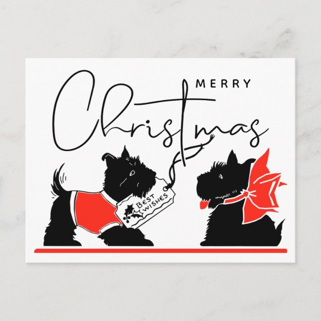 MERRY CHRISTMAS | Best Wishes Scottie Dogs Postcard (Front)