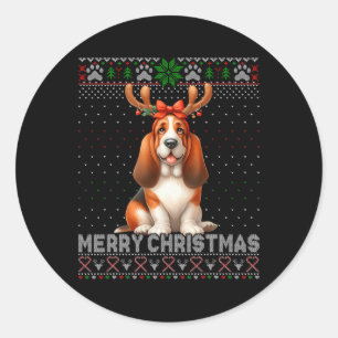 Merry Christmas Bet Hound Dog Lovers Ugly Xmas Swe Classic Round Sticker