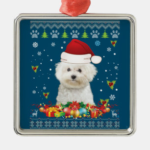 Merry Christmas Bichons Frise Dog Ugly Sweater Metal Tree Decoration