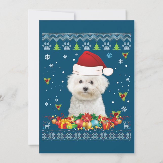Merry Christmas Bichons Frise Dog Ugly Sweater Thank You Card (Front)