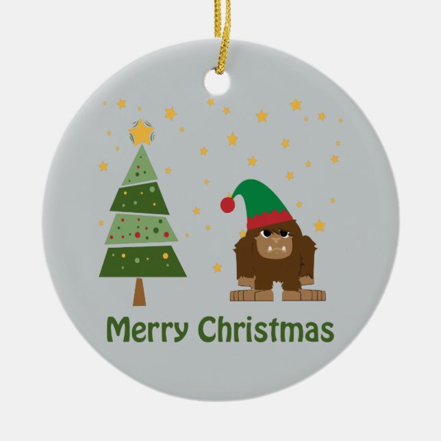 Merry Christmas Bigfoot Ceramic Tree Decoration (Front)
