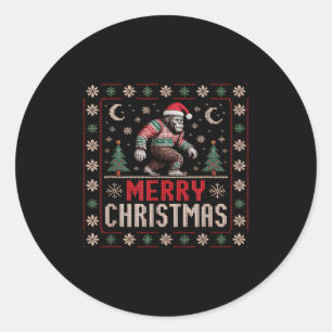 Merry Christmas Bigfoot Funny Ugly Sweater Art Classic Round Sticker
