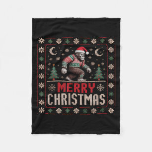 Merry Christmas Bigfoot Funny Ugly Sweater Art Fleece Blanket